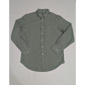 Azur Collection Men's Green Micro Check Long Sleeve Button-Up Shirt Size M